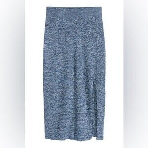 H&M Knitted Midi Pencil Skirt with Side Slit Blue Marl